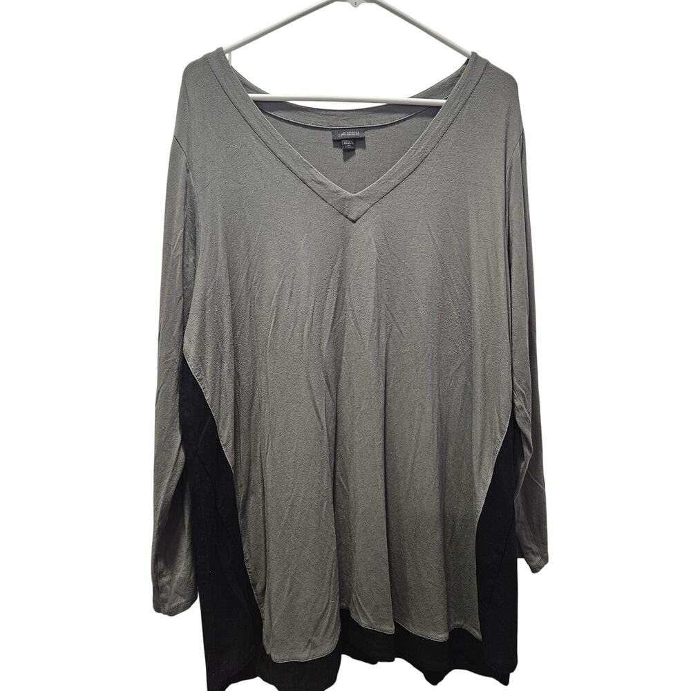 J Jill Wearever Tunic Top 2X Lagenlook Minimalist Gray Black Flowy Stretch